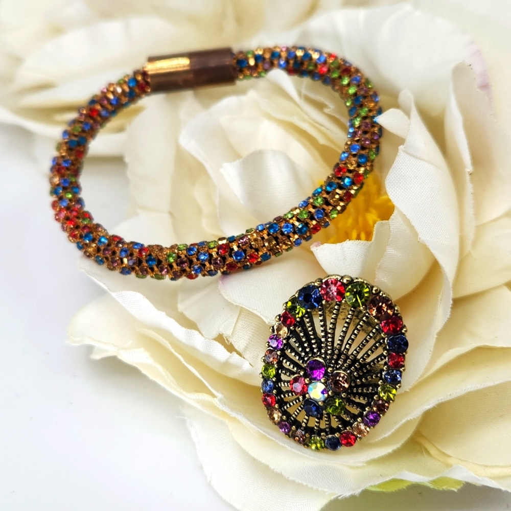 Vintage Rhinestone Cocktail Ring and Bracelet